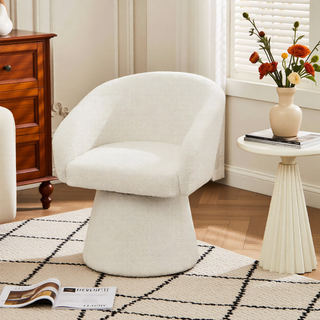 Sunvega Cream White Boucle Upholstered 360-Degree Swivel Accent Chair for Living Room