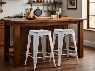 Sunvega Industrial Modern Stackable ABS Metal Bar Stools Without Back Set of 2
