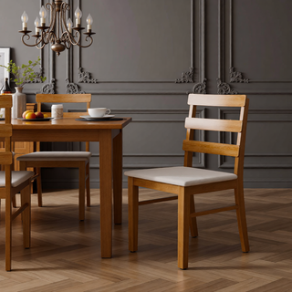 Sunvega Solid Wood Dining Table and Chair Set with Upholstered Cushions for Practical Household Use