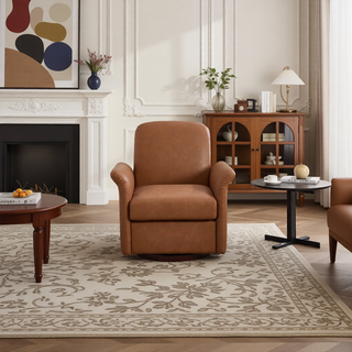 Sunvega Modern Swivel Accent Barrel Armchair with Sturdy Wood Base for Bedroom