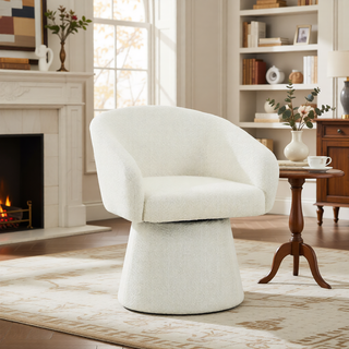 Sunvega Cream White Boucle Upholstered 360-Degree Swivel Accent Chair for Living Room