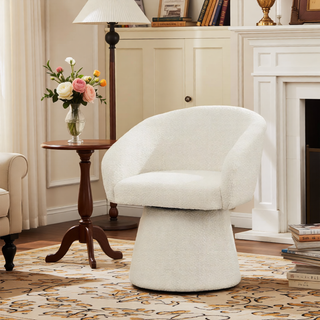 Sunvega Cream White Boucle Upholstered 360-Degree Swivel Accent Chair for Living Room