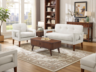Sunvega Modern Gray Chenille Loveseat with Pocket Coils and Solid Wood Legs