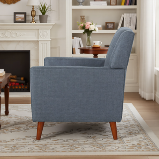 Sunvega Mid-Century Modern Armchair with Tufted Waffle Stitch and Tapered Brown Legs