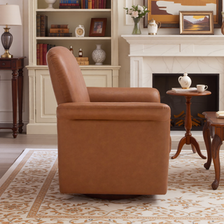 Sunvega Modern Swivel Accent Barrel Armchair with Sturdy Wood Base for Bedroom