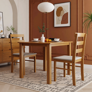 Sunvega Solid Wood Dining Table and Chair Set with Upholstered Cushions for Practical Household Use