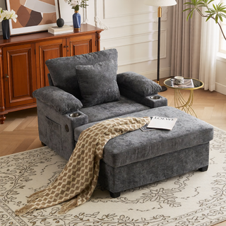 Sunvega Ergonomic Oversized Chair with Ottoman Firm Support Chenille Sofa