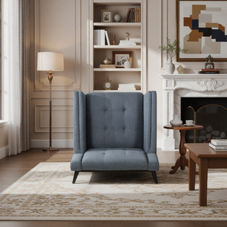 Sunvega Mid-Century Modern Armchair with Tufted Waffle Stitch and Tapered Brown Legs