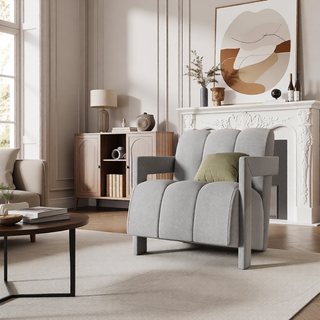 Sunvega Modern PU Leather Accent Chair with Solid Wood Frame for Living Room