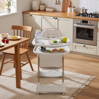 Sunvega Adjustable Baby High Chair with Safety Belt Lockable Wheels for Home Dining
