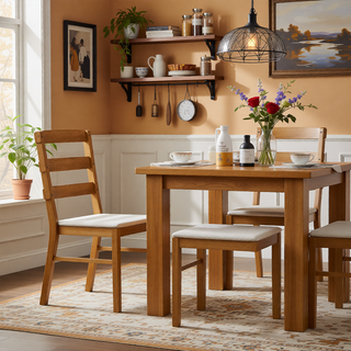 Sunvega Solid Wood Dining Table and Chair Set with Upholstered Cushions for Practical Household Use