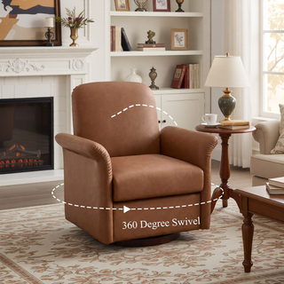 Sunvega Modern Swivel Accent Barrel Armchair with Sturdy Wood Base for Bedroom