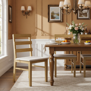 Sunvega Solid Wood Dining Table and Chair Set with Upholstered Cushions for Practical Household Use