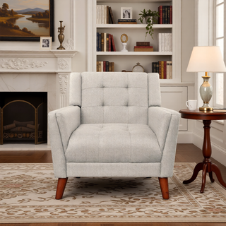 Sunvega Mid-Century Modern Armchair with Tufted Waffle Stitch and Tapered Brown Legs