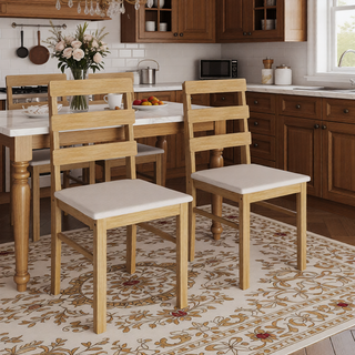 Sunvega Solid Wood Dining Table and Chair Set with Upholstered Cushions for Practical Household Use