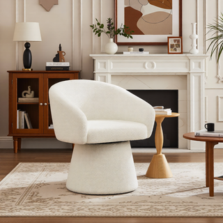 Sunvega Cream White Boucle Upholstered 360-Degree Swivel Accent Chair for Living Room