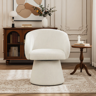 Sunvega Cream White Boucle Upholstered 360-Degree Swivel Accent Chair for Living Room