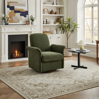Sunvega Modern Swivel Accent Barrel Armchair with Sturdy Wood Base for Bedroom