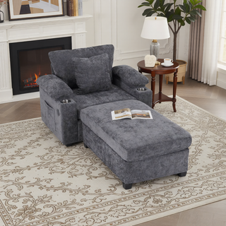 Sunvega Ergonomic Oversized Chair with Ottoman Firm Support Chenille Sofa