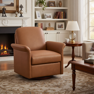 Sunvega Modern Swivel Accent Barrel Armchair with Sturdy Wood Base for Bedroom