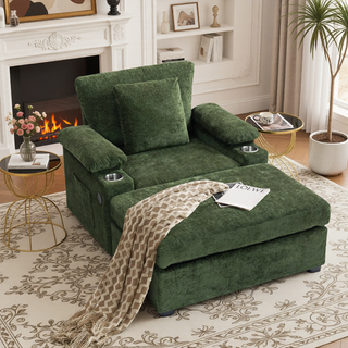 Sunvega Ergonomic Oversized Chair with Ottoman Firm Support Chenille Sofa