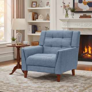 Sunvega Mid-Century Modern Armchair with Tufted Waffle Stitch and Tapered Brown Legs