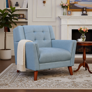 Sunvega Mid-Century Modern Armchair with Tufted Waffle Stitch and Tapered Brown Legs