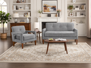Sunvega Modern Gray Chenille Loveseat with Pocket Coils and Solid Wood Legs