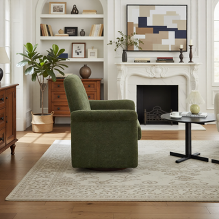 Sunvega Modern Swivel Accent Barrel Armchair with Sturdy Wood Base for Bedroom