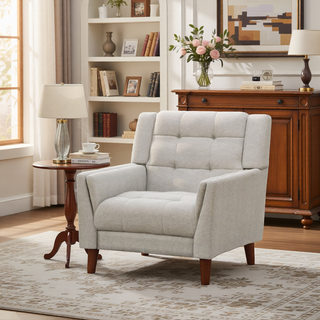 Sunvega Mid-Century Modern Armchair with Tufted Waffle Stitch and Tapered Brown Legs