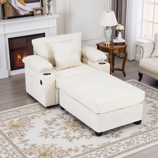 Sunvega Ergonomic Oversized Chair with Ottoman Firm Support Chenille Sofa