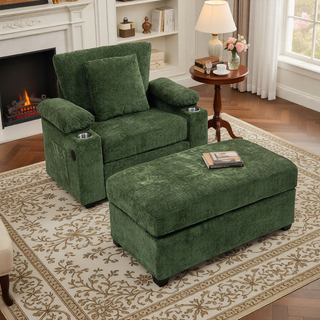 Sunvega Ergonomic Oversized Chair with Ottoman Firm Support Chenille Sofa
