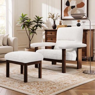 Sunvega Modern PU Leather Accent Chair with Solid Wood Frame for Living Room