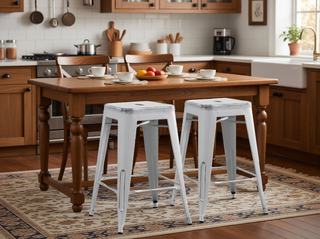 Sunvega Industrial Modern Stackable ABS Metal Bar Stools Without Back Set of 2