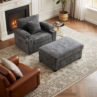 Sunvega Ergonomic Oversized Chair with Ottoman Firm Support Chenille Sofa
