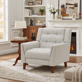 Sunvega Mid-Century Modern Armchair with Tufted Waffle Stitch and Tapered Brown Legs