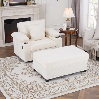 Sunvega Ergonomic Oversized Chair with Ottoman Firm Support Chenille Sofa