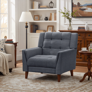 Sunvega Mid-Century Modern Armchair with Tufted Waffle Stitch and Tapered Brown Legs