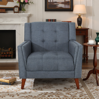 Sunvega Mid-Century Modern Armchair with Tufted Waffle Stitch and Tapered Brown Legs