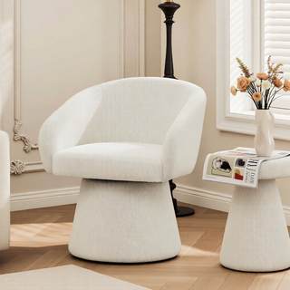 Sunvega Cream White Boucle Upholstered 360-Degree Swivel Accent Chair for Living Room