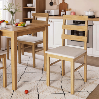 Sunvega Solid Wood Dining Table and Chair Set with Upholstered Cushions for Practical Household Use