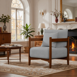 Sunvega Modern Solid Wood Leisure Chair with Soft Seat and Backrest for Living Room or Bedroom