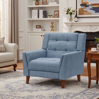 Sunvega Mid-Century Modern Armchair with Tufted Waffle Stitch and Tapered Brown Legs