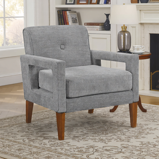 Sunvega Modern Gray Chenille Loveseat with Pocket Coils and Solid Wood Legs