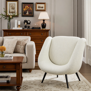 Sunvega Cream White Boucle Upholstered 360-Degree Swivel Accent Chair for Living Room