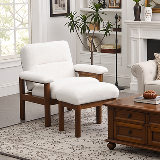 Sunvega Modern PU Leather Accent Chair with Solid Wood Frame for Living Room