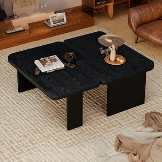 Sunvega Set of 2 Wood Finish Nesting Coffee Tables for Farmhouse Living Room
