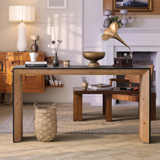 Sunvega Modern Two-Tone Wood Bench with U-Shaped Design for Entryway or Dining