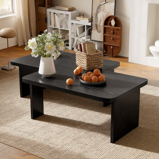 Sunvega Set of 2 Wood Finish Nesting Coffee Tables for Farmhouse Living Room