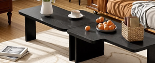 Sunvega Set of 2 Wood Finish Nesting Coffee Tables for Farmhouse Living Room